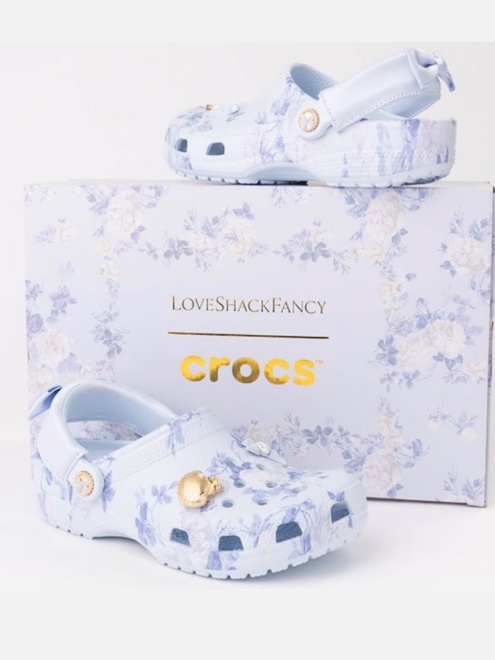 CROCS Love Shack Fancy Light Blue Floral Clogs